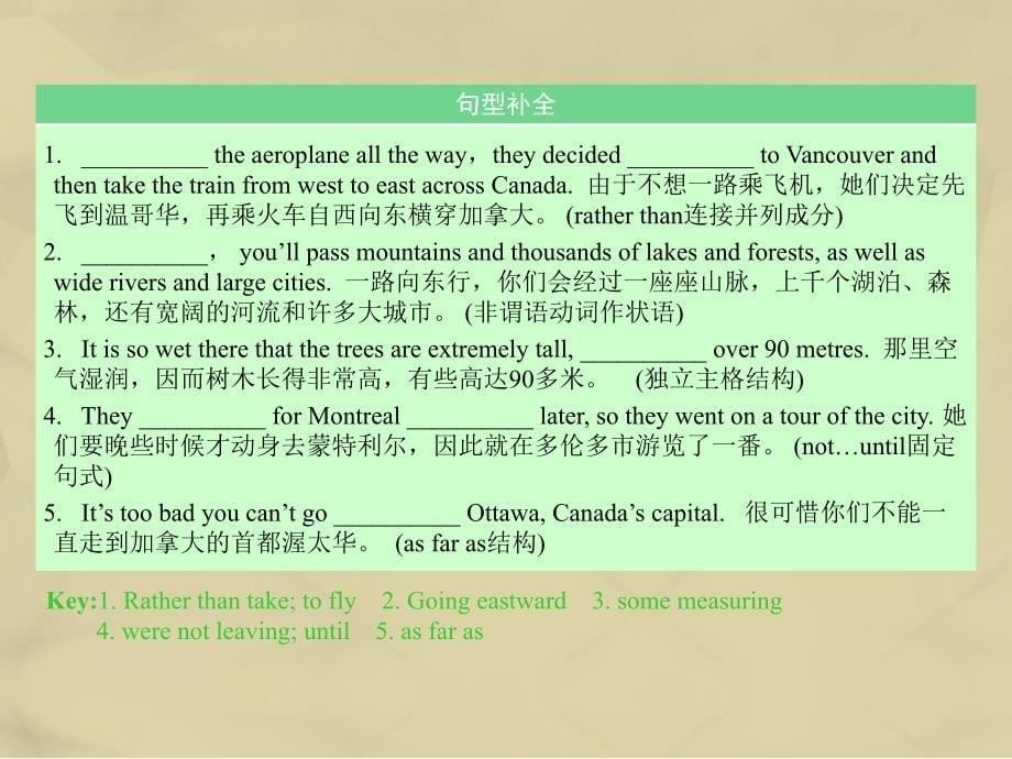 【核按钮】高考英语一轮复习 Unit 5 Canada“The True North”考点突破课件 新人教版必修3_第5页