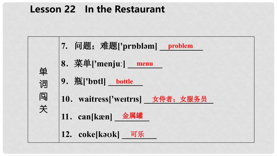 七年级英语上册 Unit 4 Food and Restaurants Lesson 22 In the Restaurant导学课件 （新版）冀教版_第4页