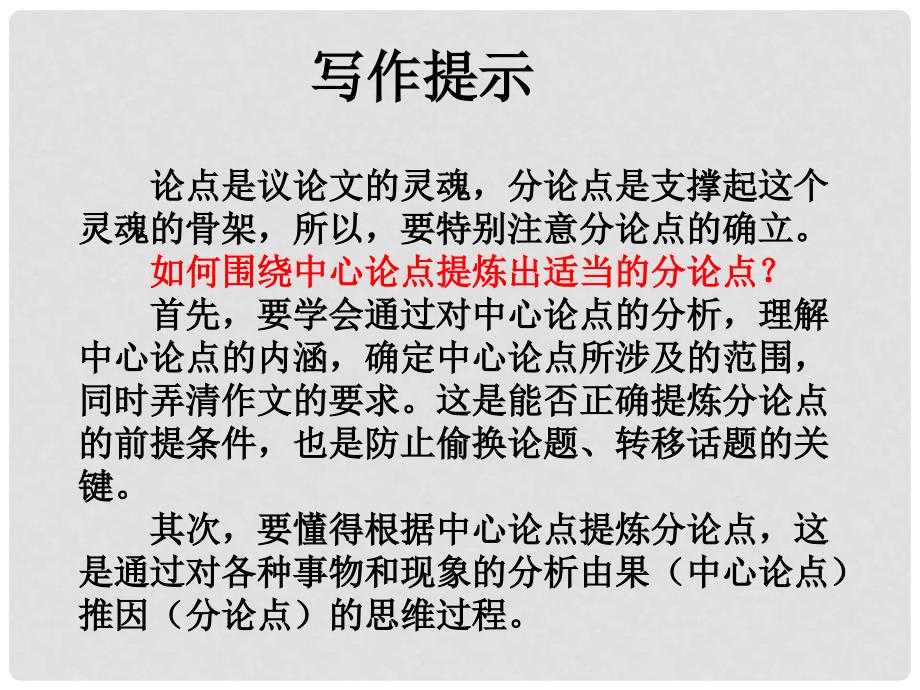 陕西省汉中市佛坪县初级中学九年级语文上册 议论文写作指导 分论点的确立课件 新人教版_第2页