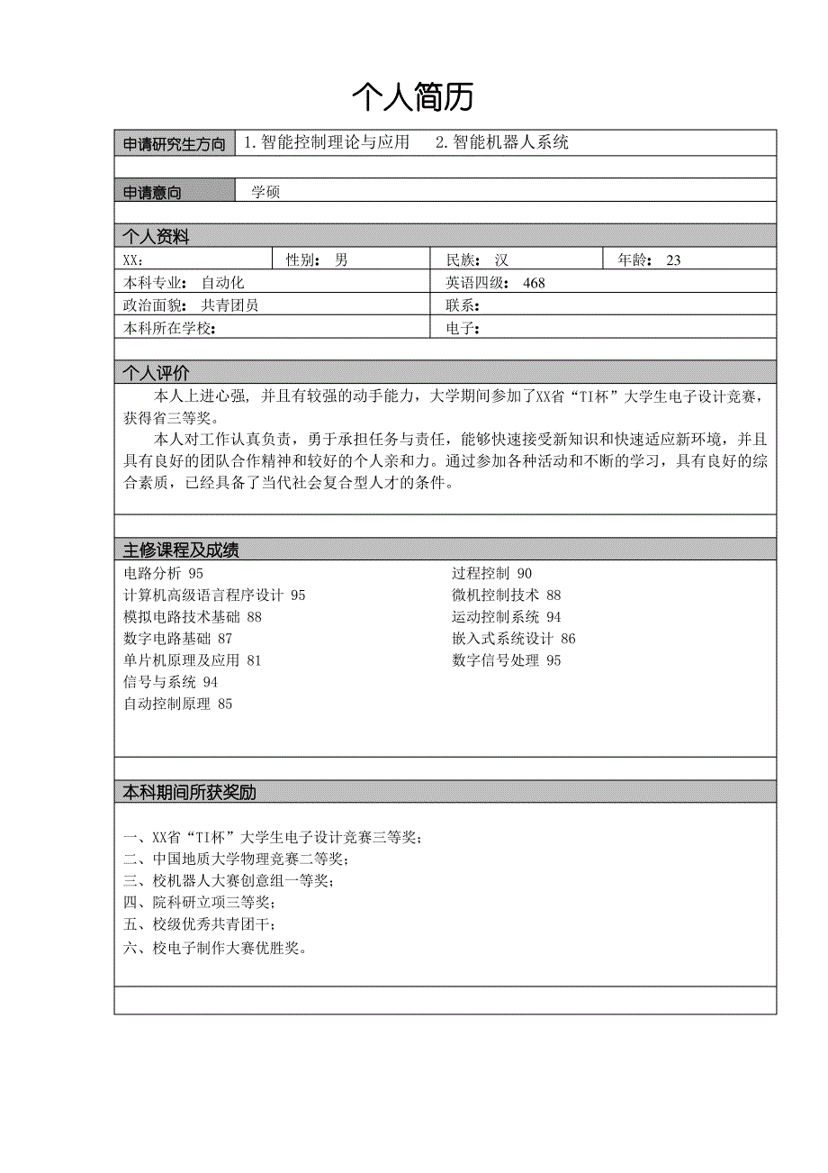 研究生申请个人简历_第1页