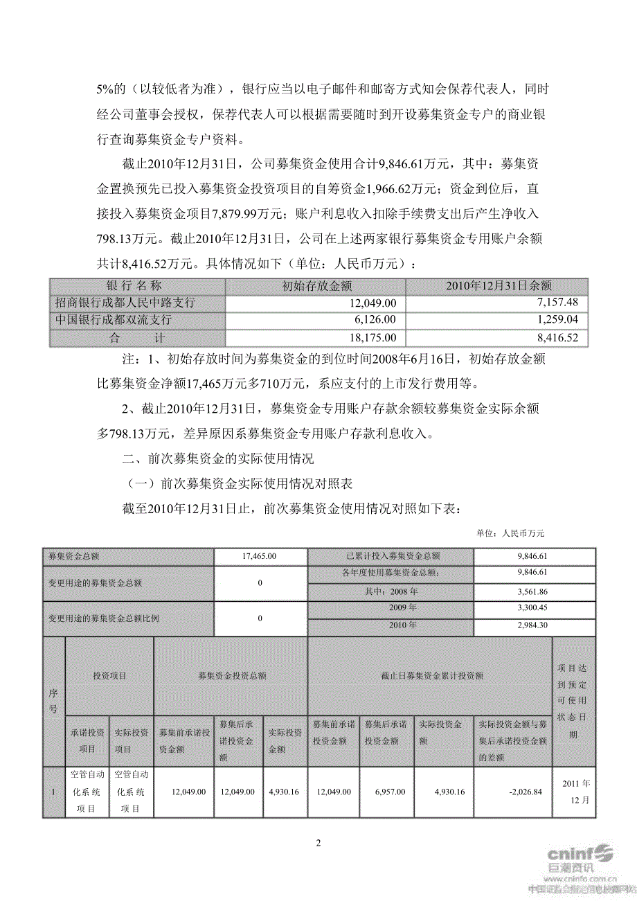 川大智胜：前次募集资金使用情况报告_第2页