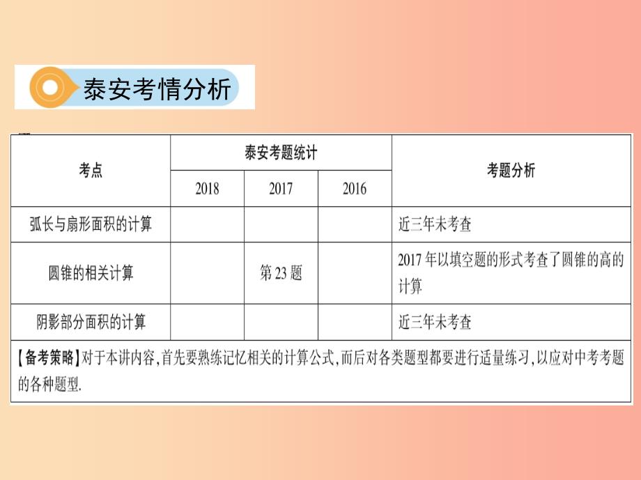 （泰安专版）2019版中考数学 第一部分 基础知识过关 第六章 圆 第23讲 与圆有关的计算课件.ppt_第3页