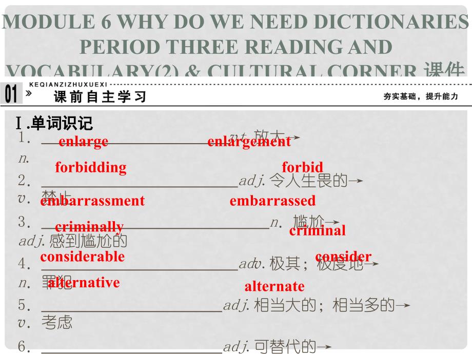 高中英语 Module 6 Why Do We Need Dictionaries Period Three Reading and Vocabulary（2）&amp; Cultural Corner课件 外研版选修9_第1页