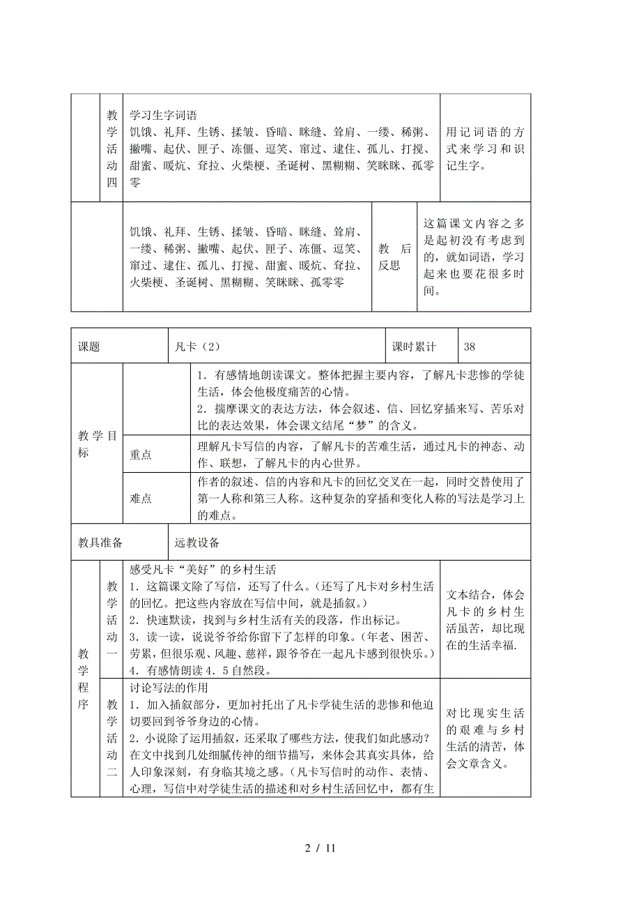 2019年六年级语文上册凡卡教案上海版五四制_第2页