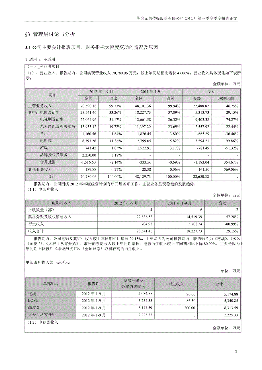 华谊兄弟第三季度报告正文_第3页