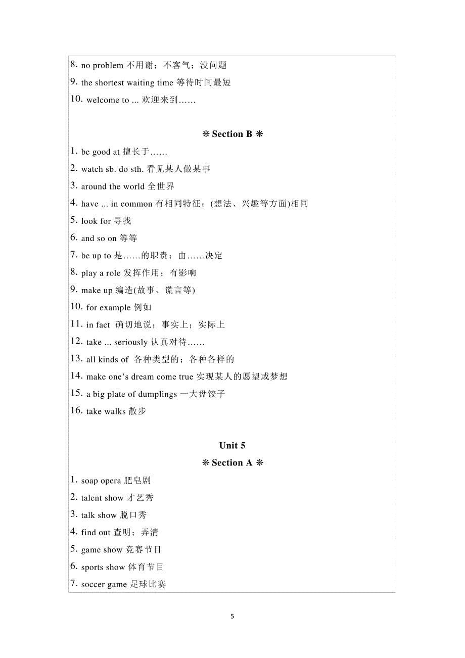 人教版英语八年级上册重点短语和总结_第5页