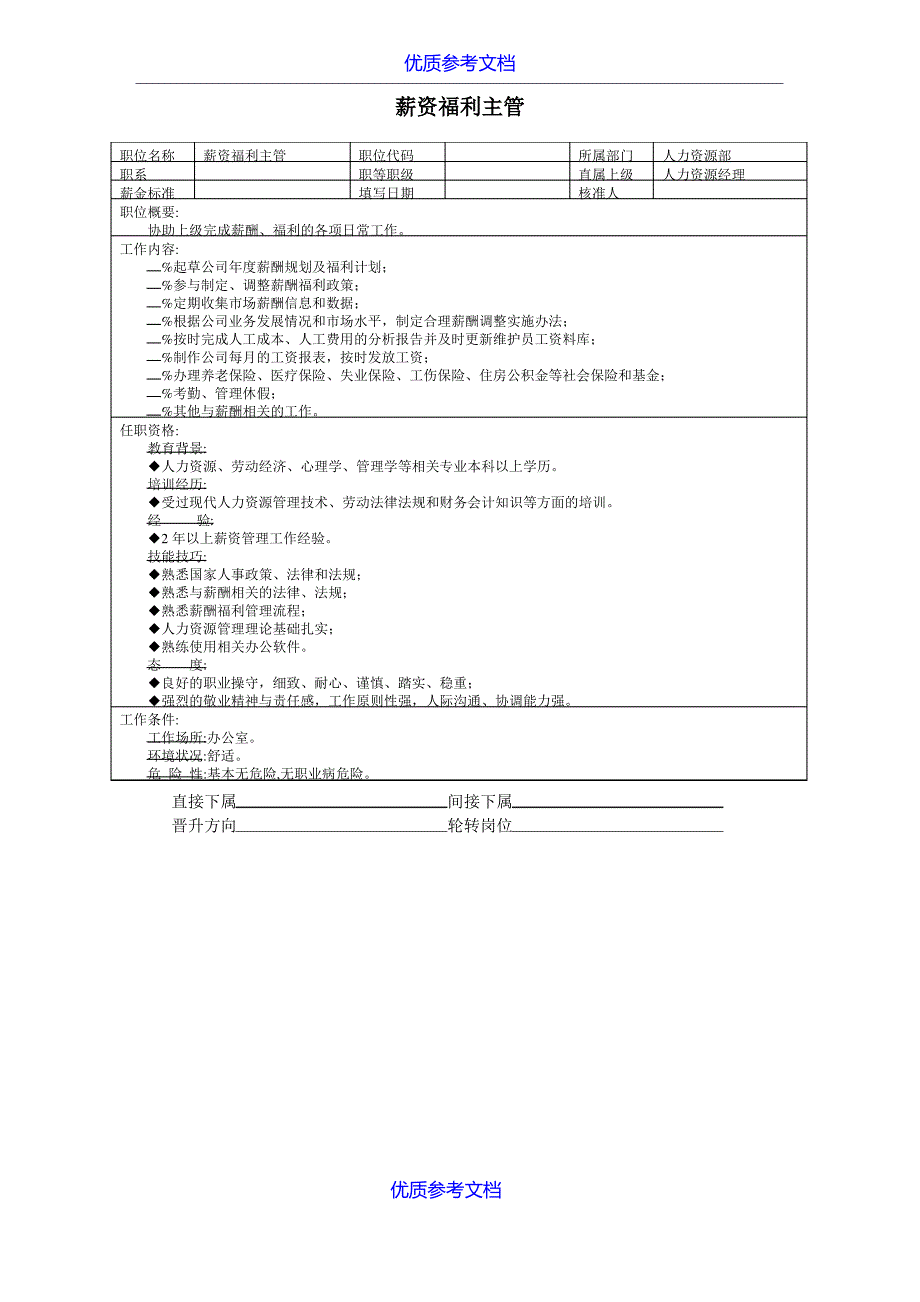 【参考借鉴】薪资福利主管.doc_第1页