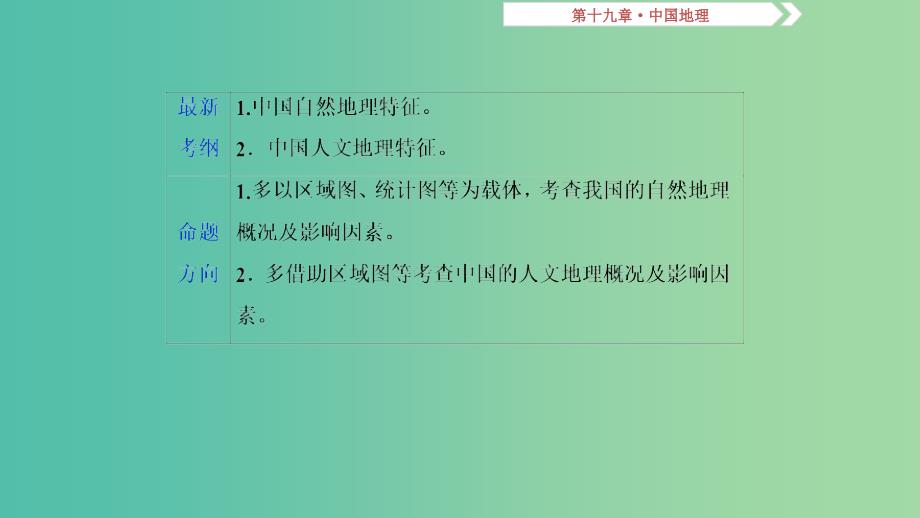 2019届高考地理一轮复习第19章中国地理第五十讲中国地理概况课件新人教版.ppt_第2页