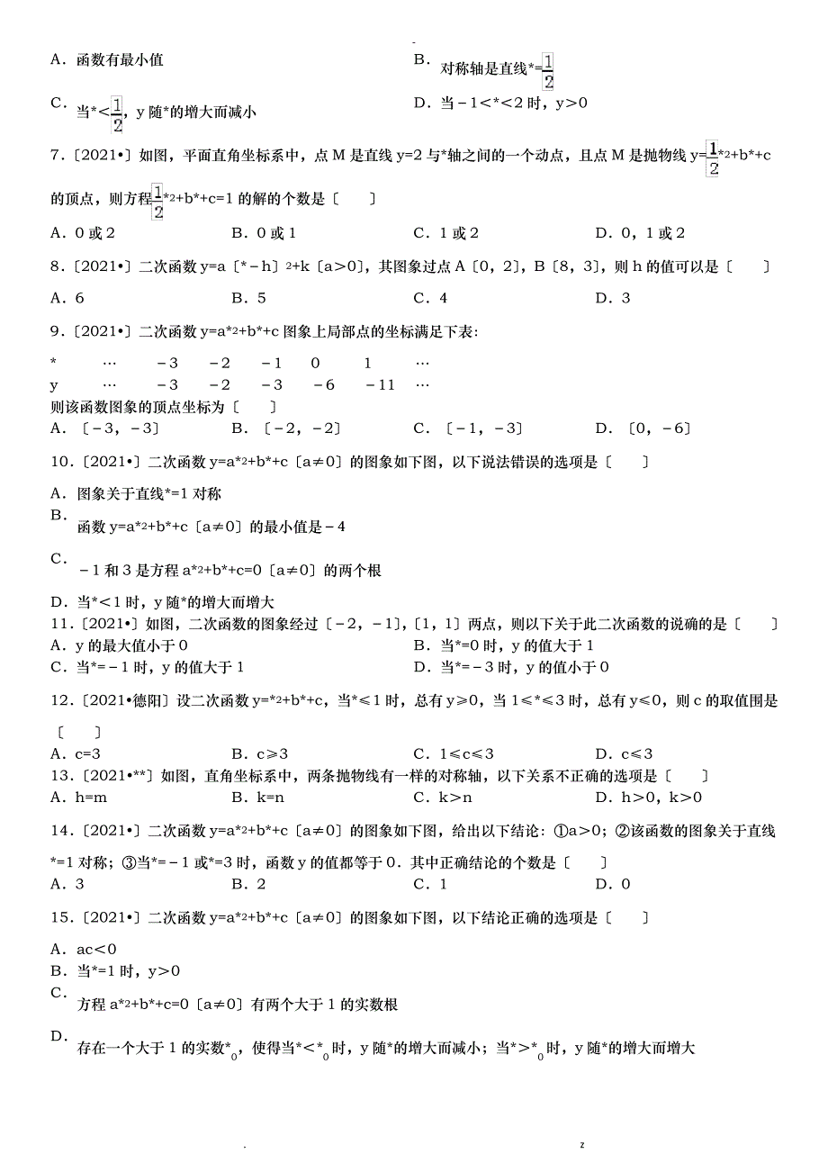 二次函数图像和性质习题精选含答案_第2页