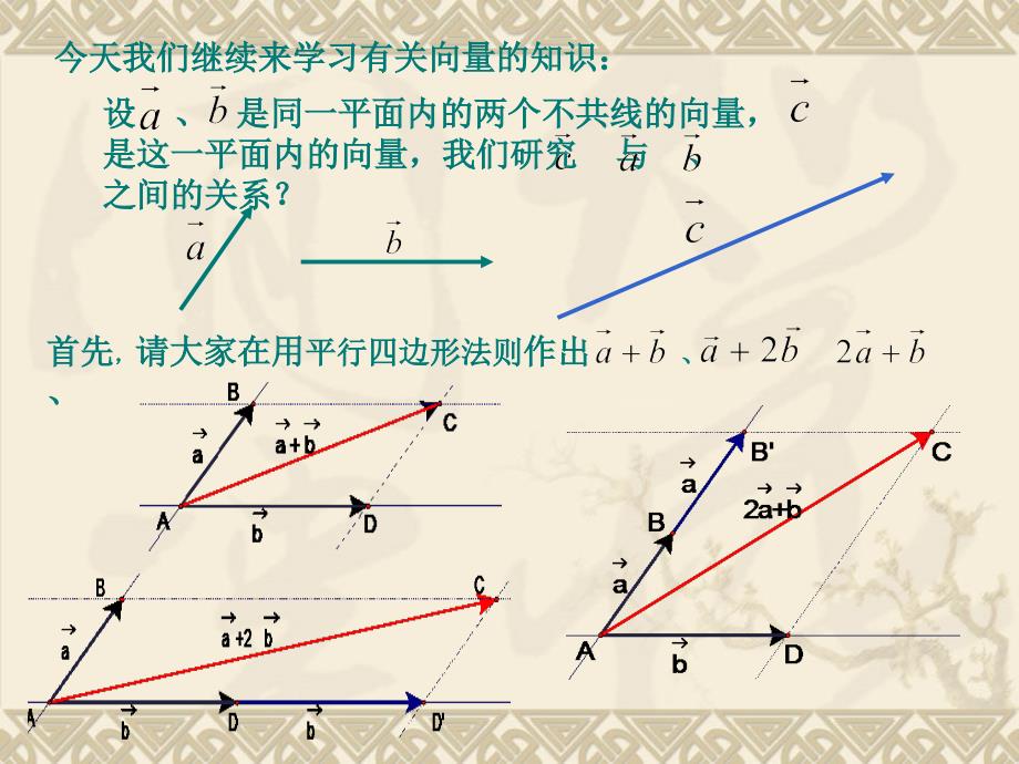 【数学】2.3.2平面向量基本定理课件(北师大版必修4)_第4页