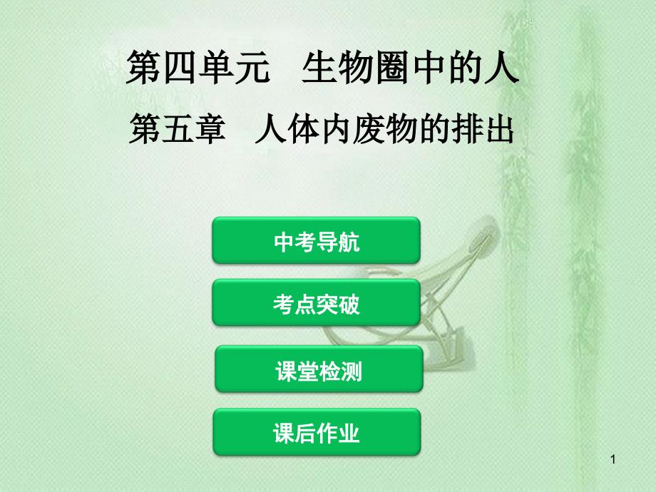 中考生物第四单元第五章人体内废物的排出复习优质课件_第1页