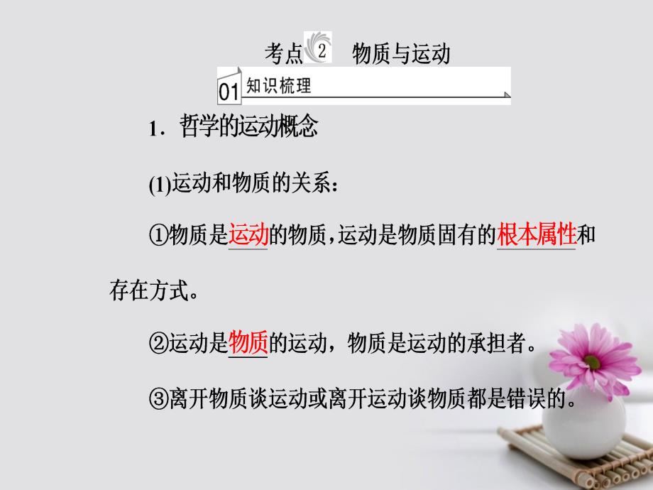 高考政治一轮复习 生活与哲学 专题十四 探索世界与追求真理 考点2 物质与运动课件_第2页