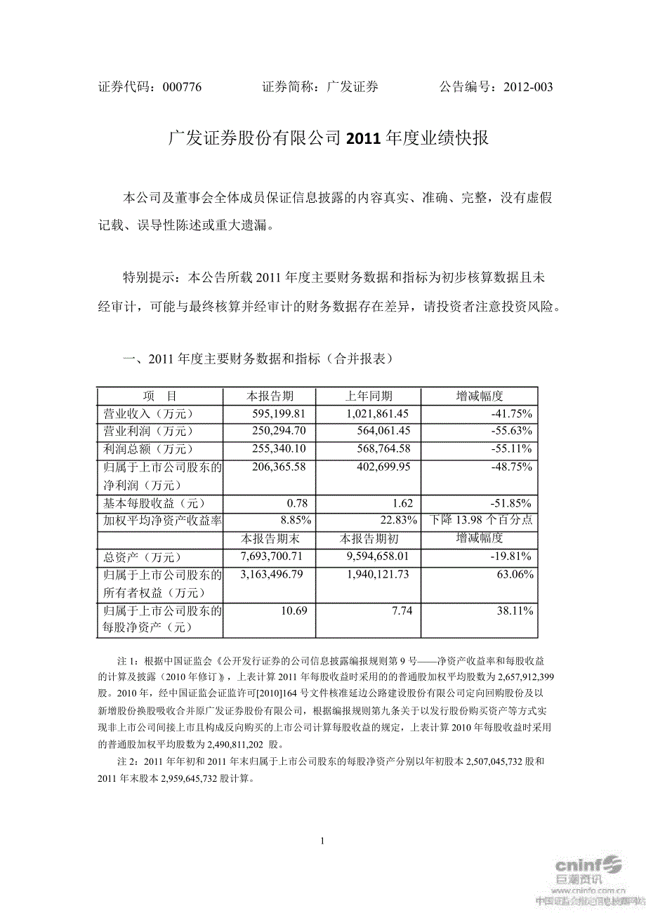 广发证券：业绩快报_第1页