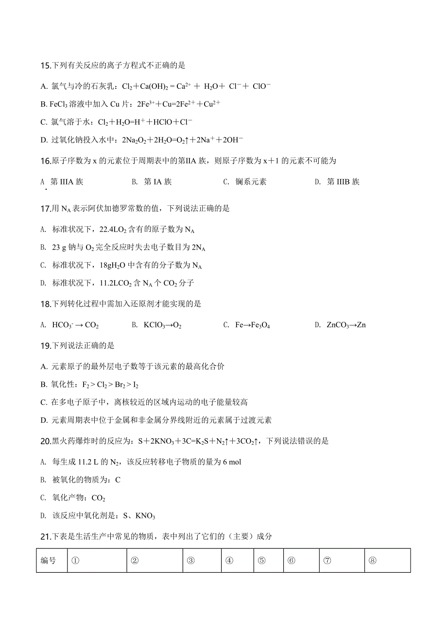 优质解析：山东省济宁市2019-2020学年高一上学期期末考试化学试题（原卷版）-教案课件-高中化学必修一_第3页