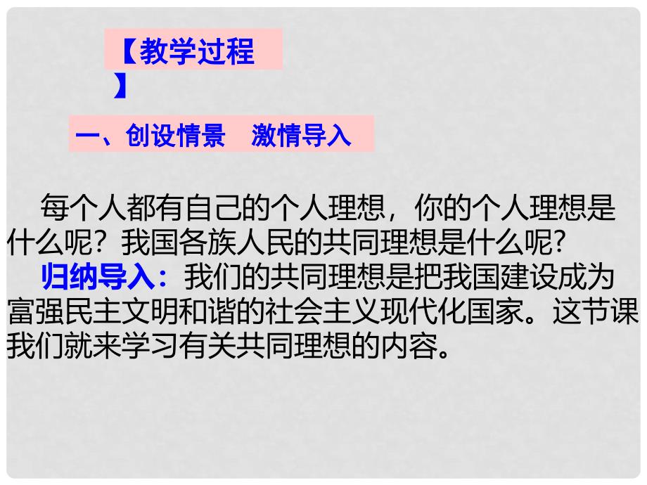 名师课堂九年级政治全册 第四单元 第九课 第一框 我们的共同理想课件 新人教版_第4页