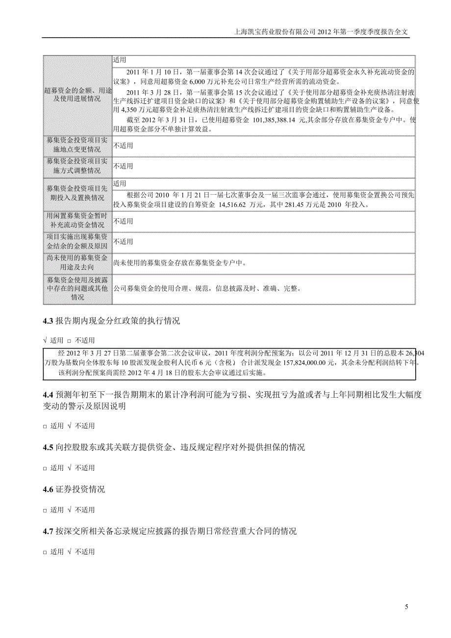 上海凯宝：第一季度报告全文_第5页