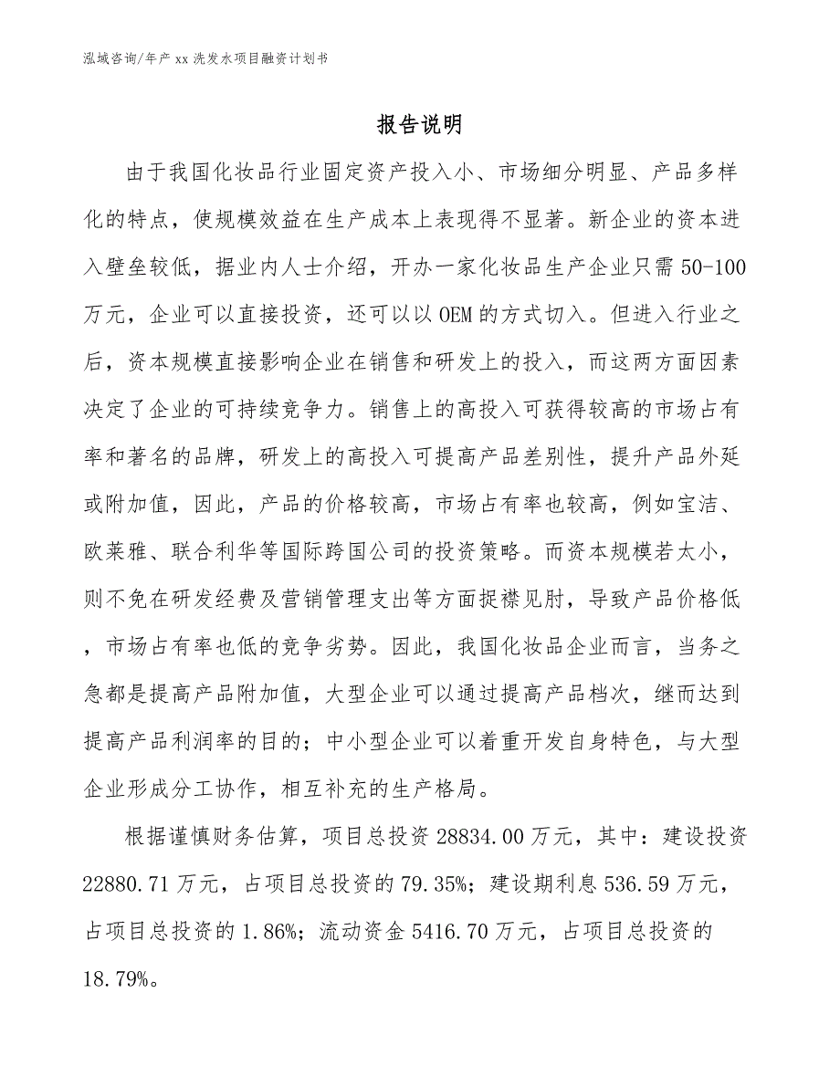 年产xx洗发水项目融资计划书_第2页