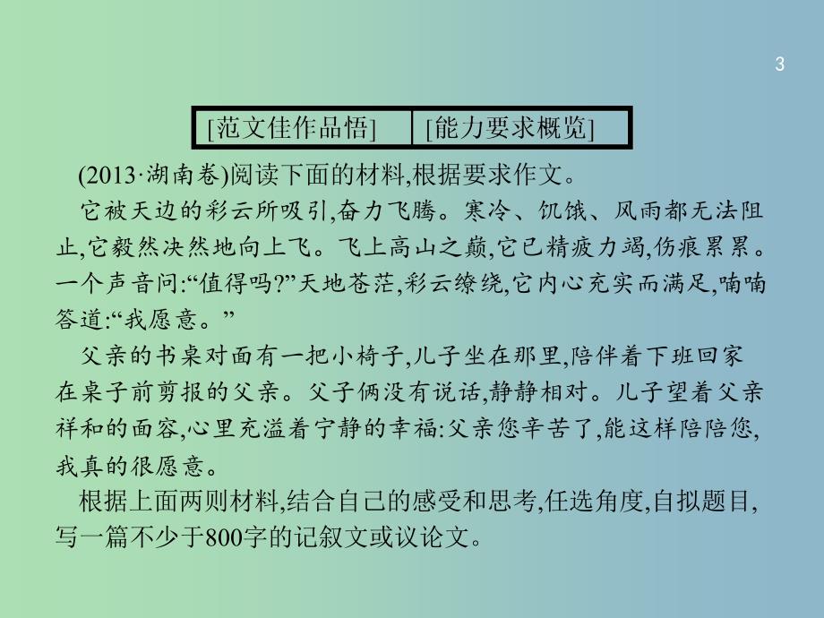 高三语文一轮复习 第4部分 高考作文梯级学案 专题二 文体特征专攻 8 融情入文感情真挚课件.ppt_第3页