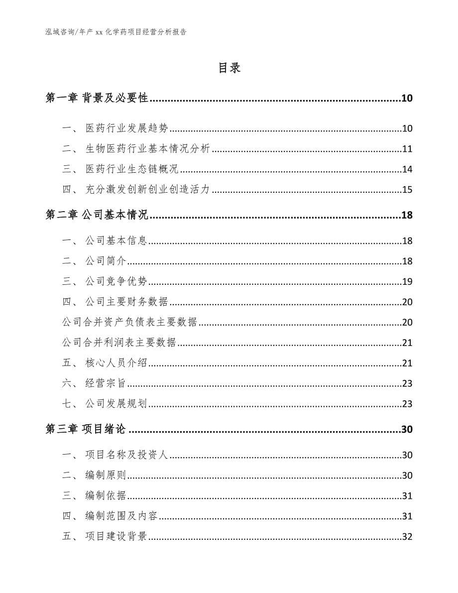 年产xx化学药项目经营分析报告模板范本_第1页