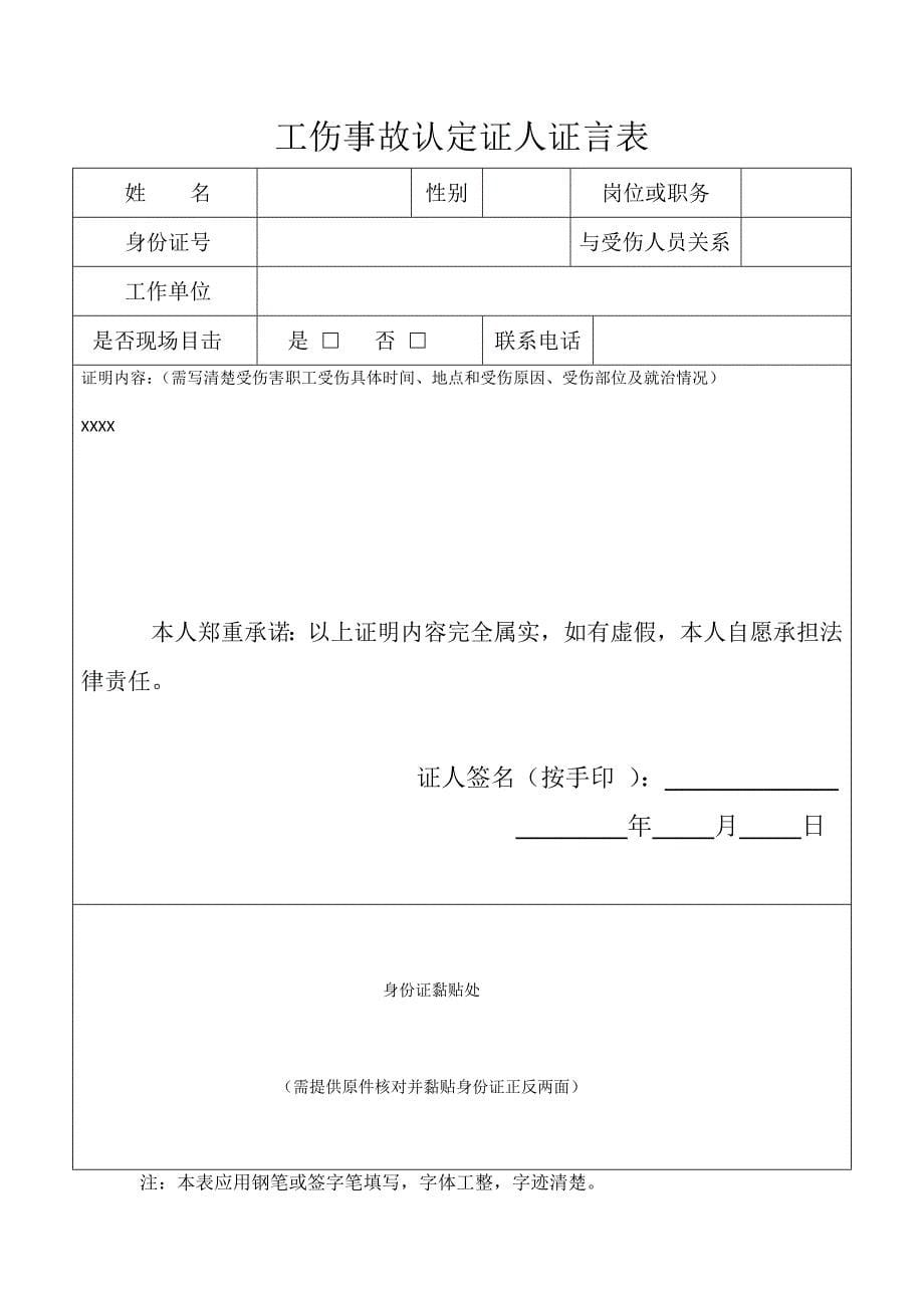 工伤事故认定证人证言模板表_第1页
