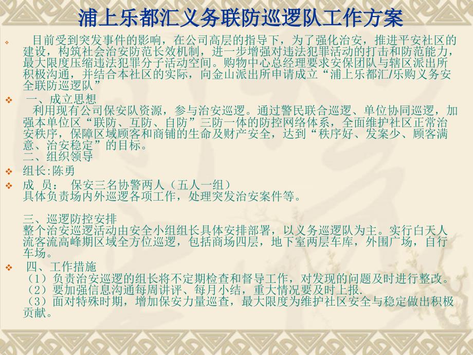 浦上乐都汇乐购义务治安巡逻方案_第1页