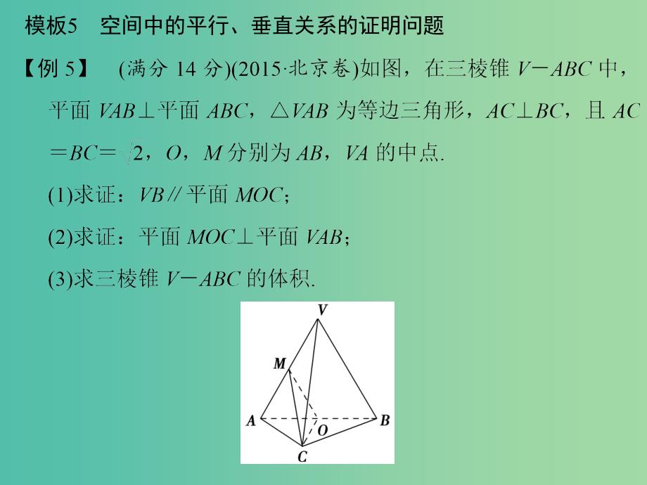 高考数学二轮复习 第二部分 指导二 模板5 空间中的平行、垂直关系的证明问题课件 文.ppt_第1页