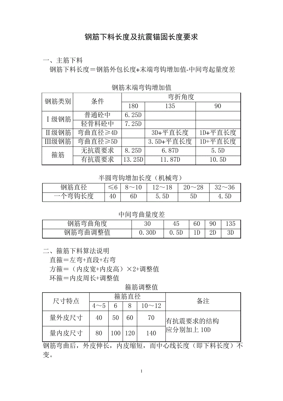 钢筋下料长度及抗震锚固长度要求_第1页