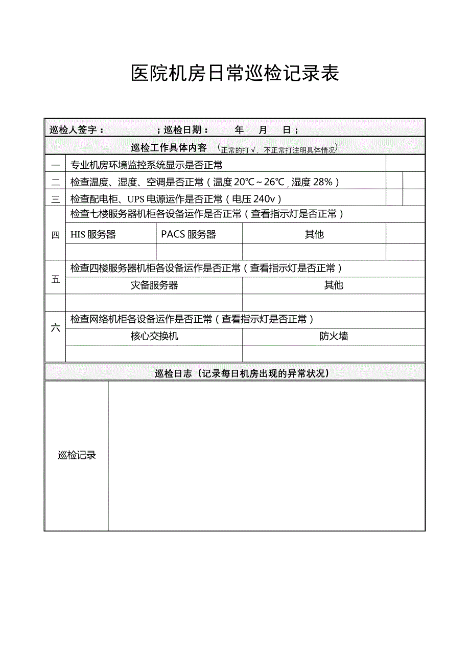 中心机房日常巡检记录表_第2页