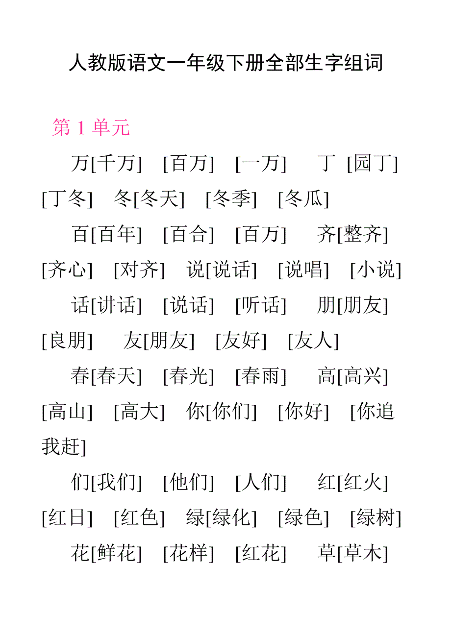 一年级下册全部生字组词_第1页