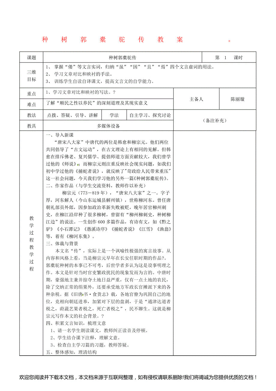 高二语文《种树郭橐驼传》教案华东师大版145827_第1页