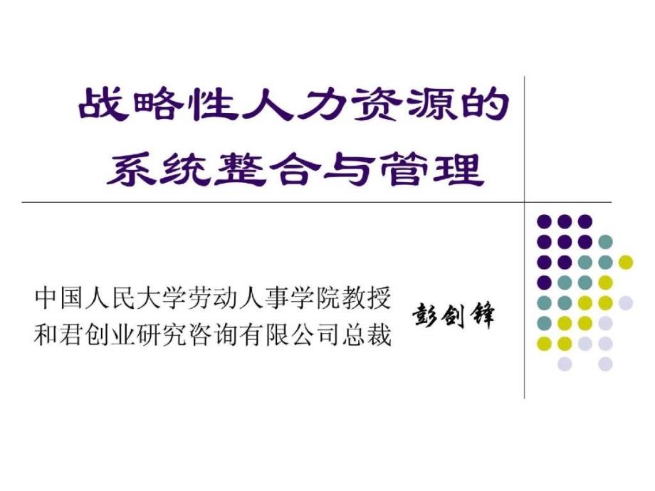 人力资源的系统整合与管理彭剑锋代企业文化咨询模式_第1页