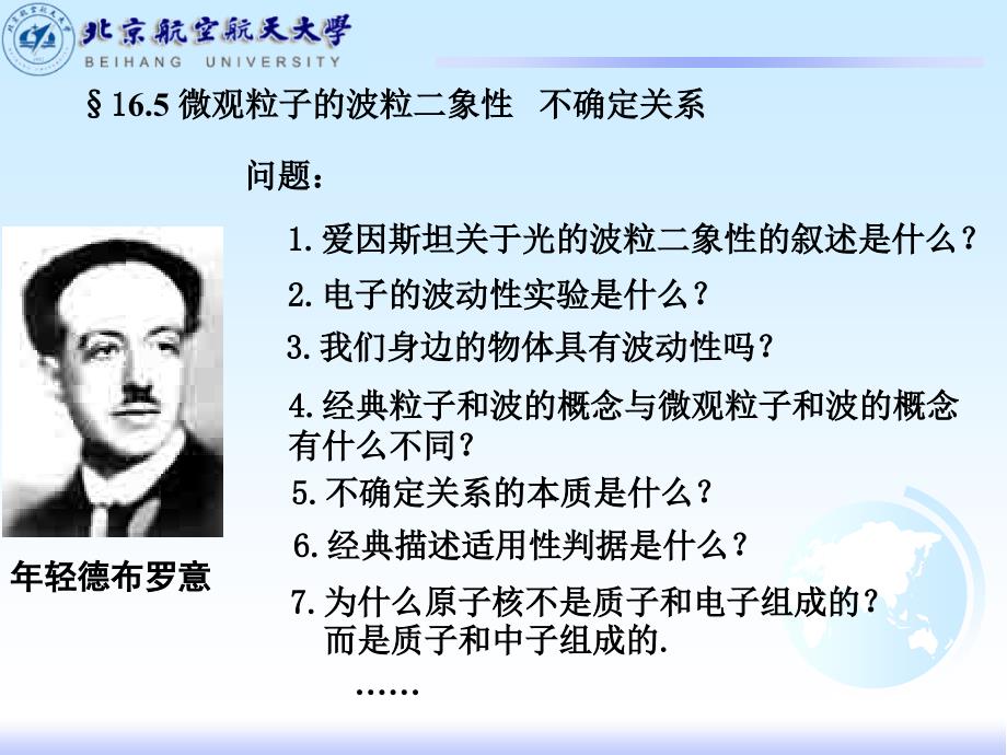 大学物理：16-5 微观粒子的波粒二象性 不确定关系_第1页