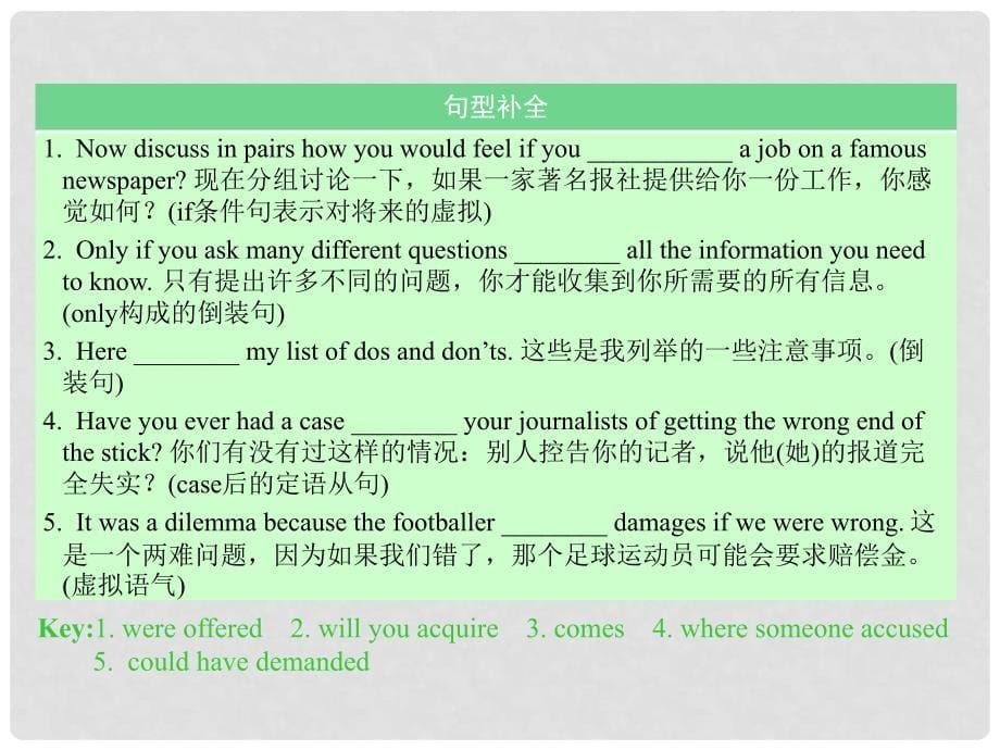 核按钮高考英语一轮复习 Unit 4 Making the news考点突破课件 新人教版必修5_第5页