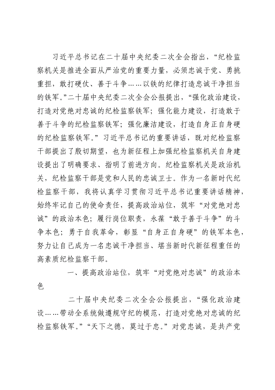 某纪检监察干部“以铁的纪律打造忠诚干净担当的铁军”研讨发言材料_第1页