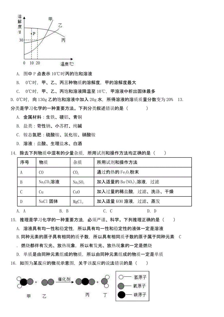 山东省泰安市2022年中考化学试题【及真题答案】_第3页