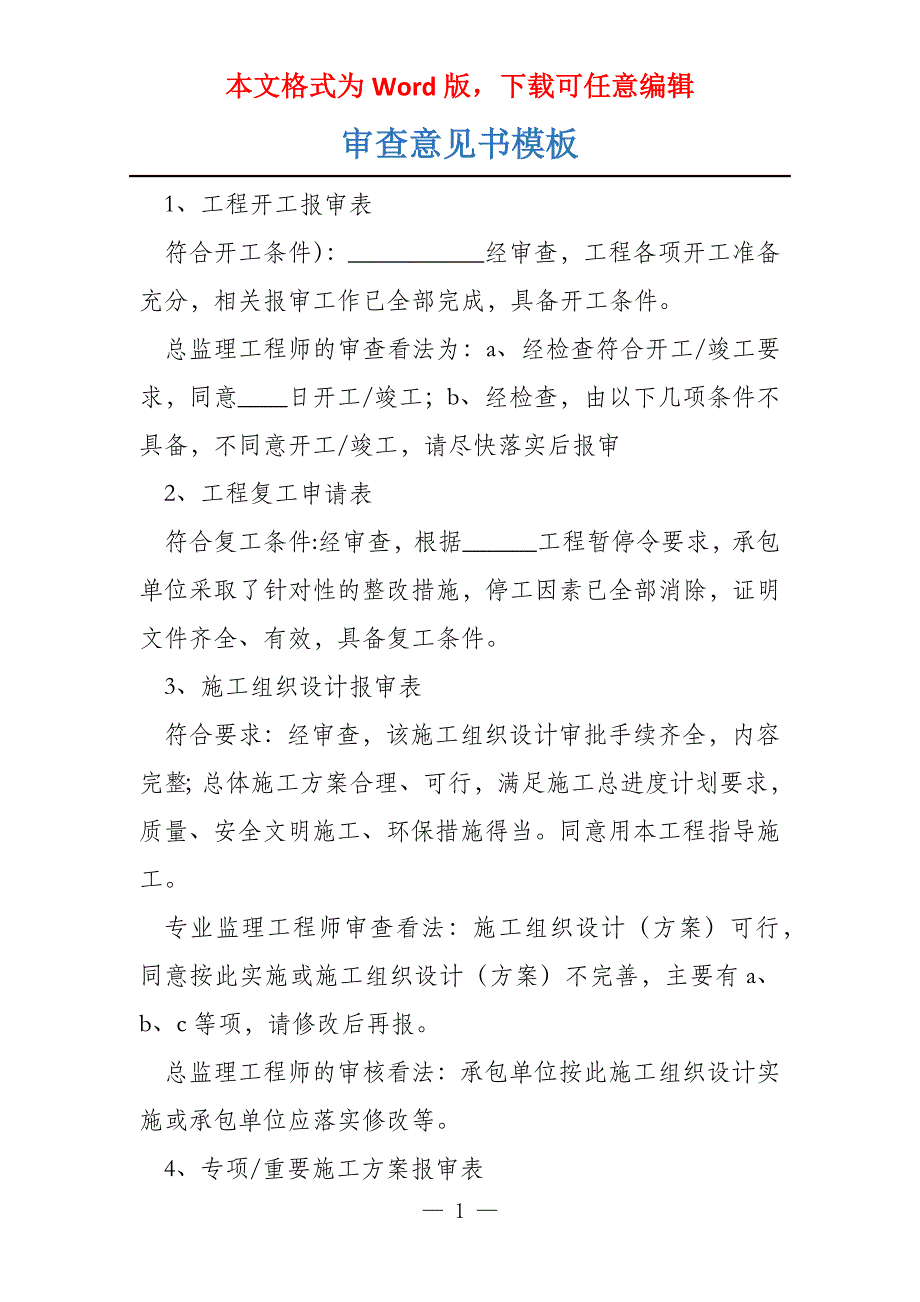 审查意见书模板_第1页