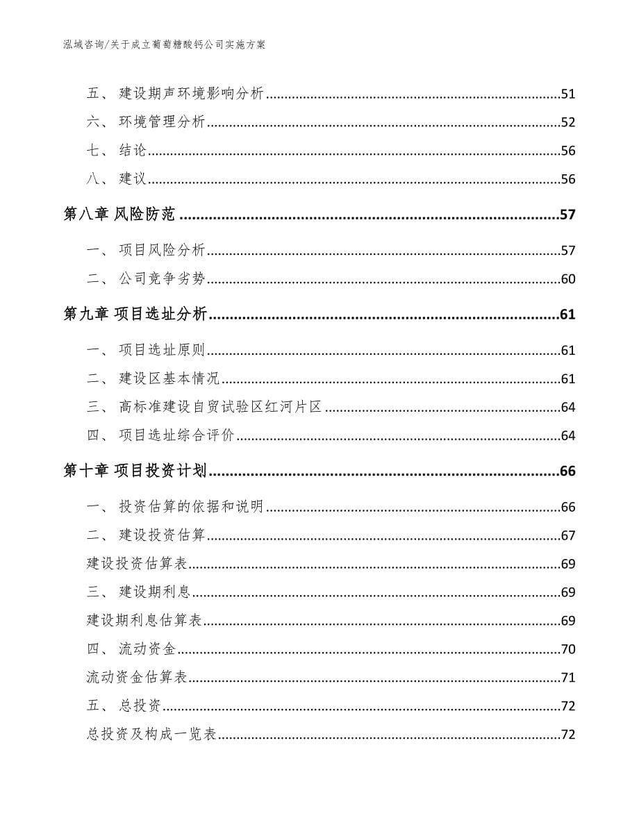 关于成立葡萄糖酸钙公司实施方案范文_第5页