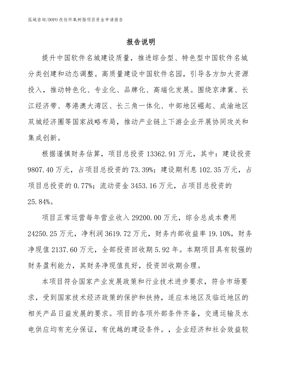 DOPO改性环氧树脂项目资金申请报告_第1页