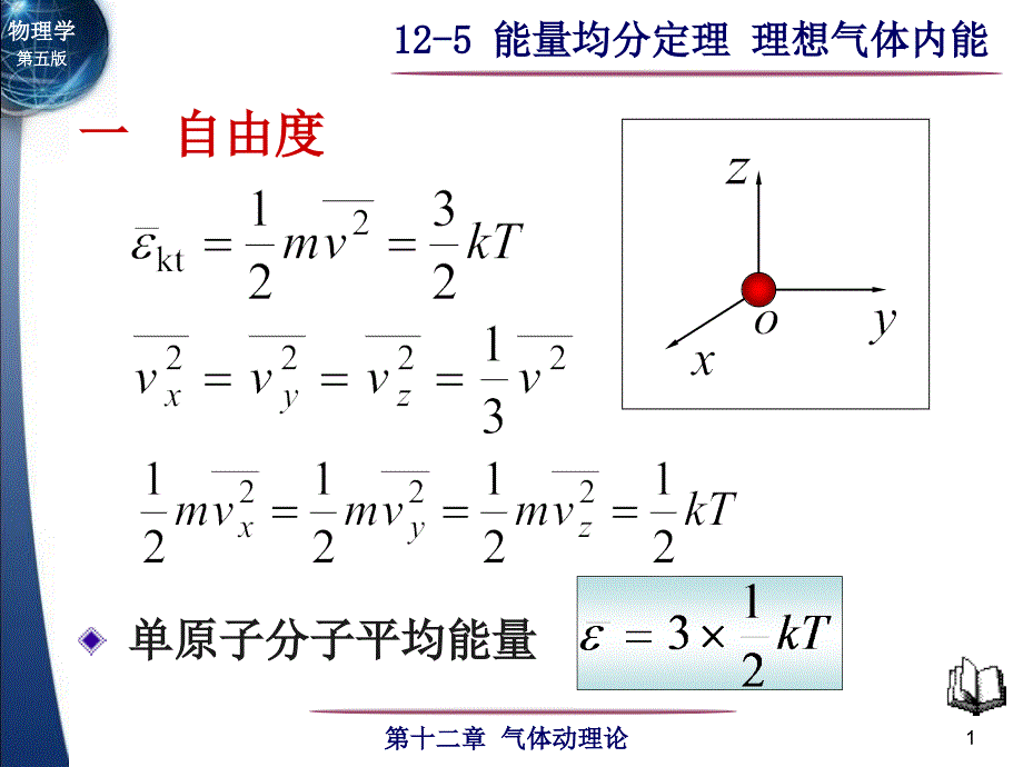 大学物理：12-5能量均分定理理想气体内能_第1页