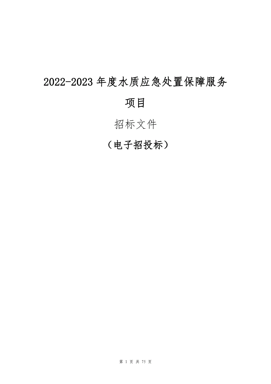 水质应急处置保障服务项目招标文件_第1页