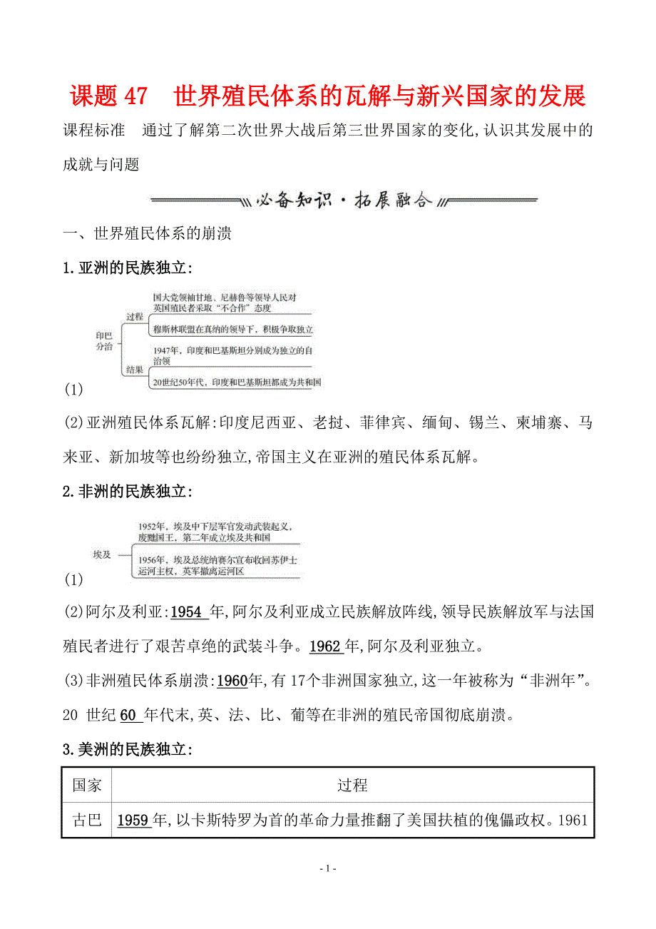 高考历史一轮复习课题47 世界殖民体系的瓦解与新兴国家的发展 教案 (含详解)_第1页