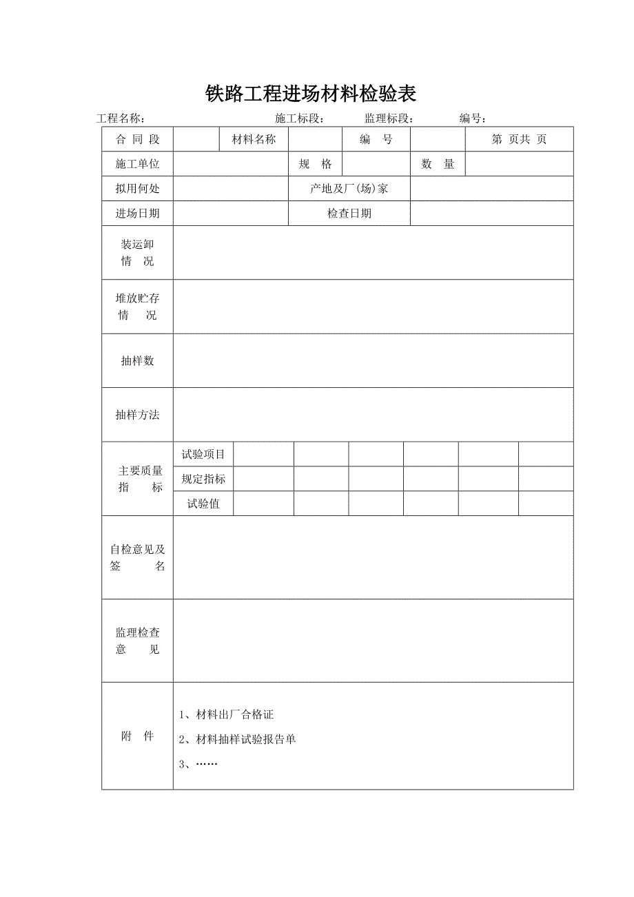 铁路工程进场材料检验表_第1页