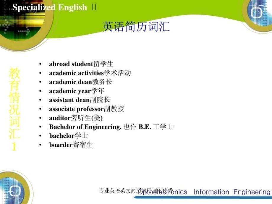 专业英语英文简历常用词汇优秀课件_第5页