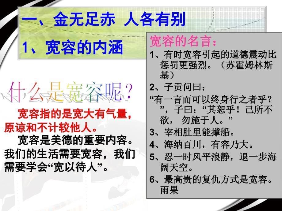 初中二年级思想品德上册第四单元交往艺术新思维第九课心有他人天地宽第一课时课件_第5页