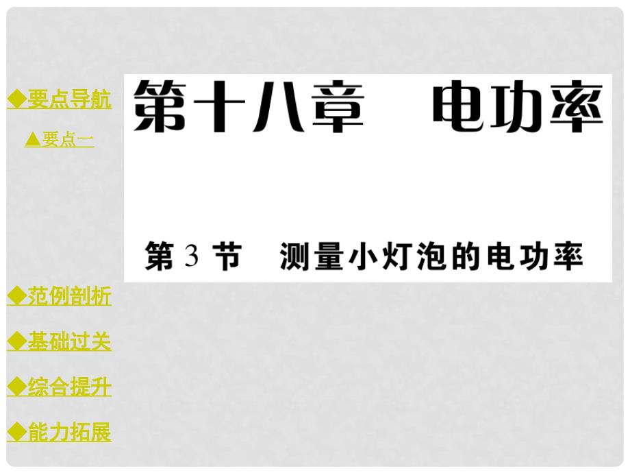 九年级物理全册 18.3 测量小灯泡的电功率教学课件 （新版）新人教版_第1页