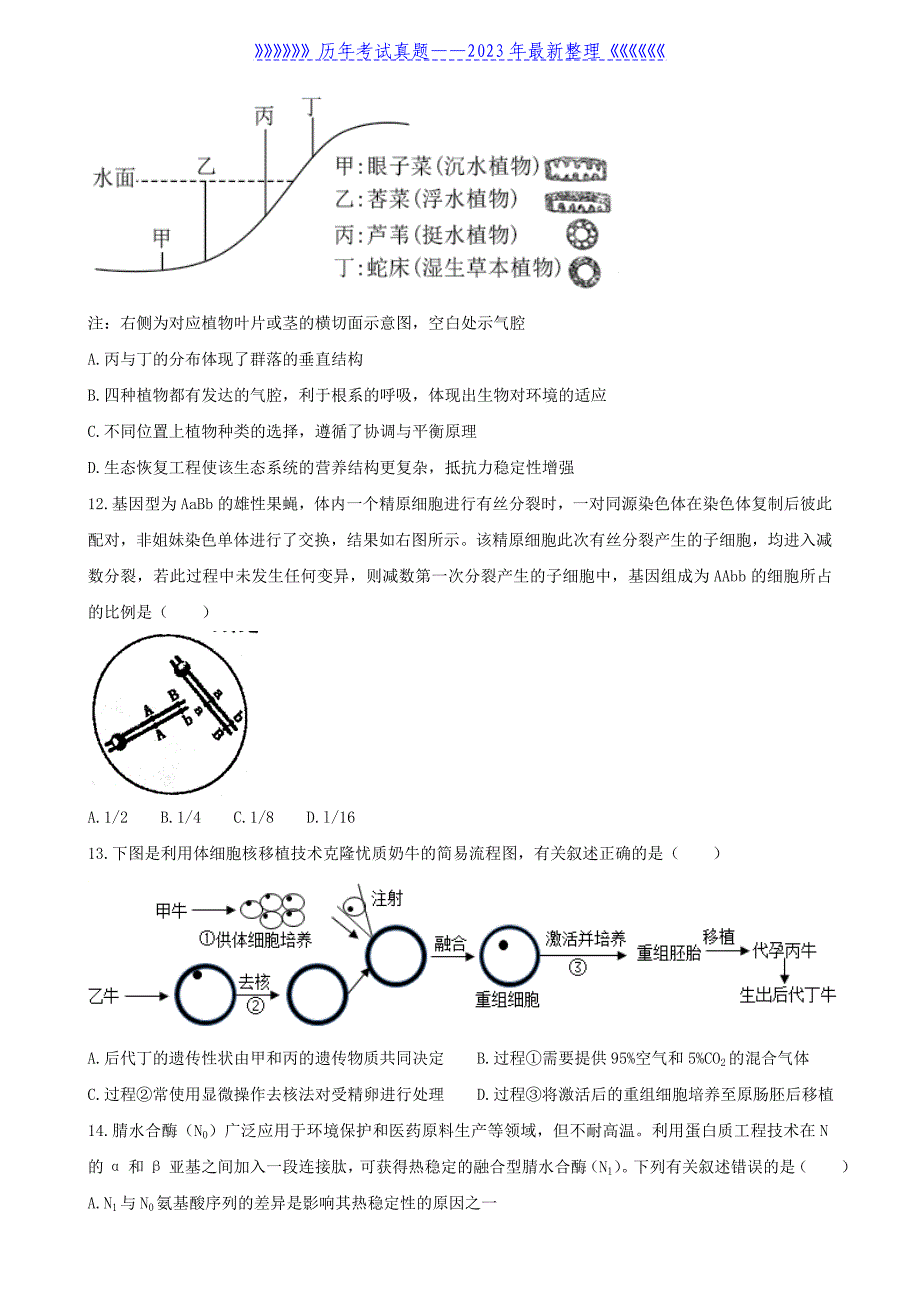 2021年辽宁普通高中学业水平选择性考试生物真题及答案_第3页