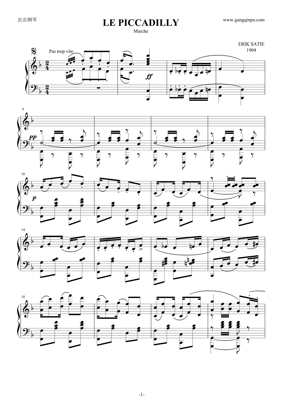 LE PICCADILLY钢琴谱钢琴简谱 数字谱 钢琴双手简谱_第1页