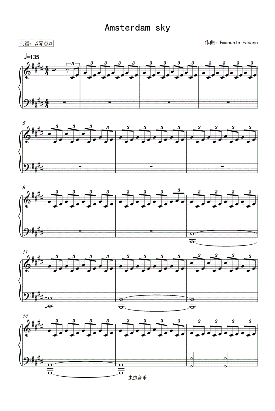 Amsterdam Sky钢琴谱钢琴简谱 数字谱 钢琴双手简谱_第1页