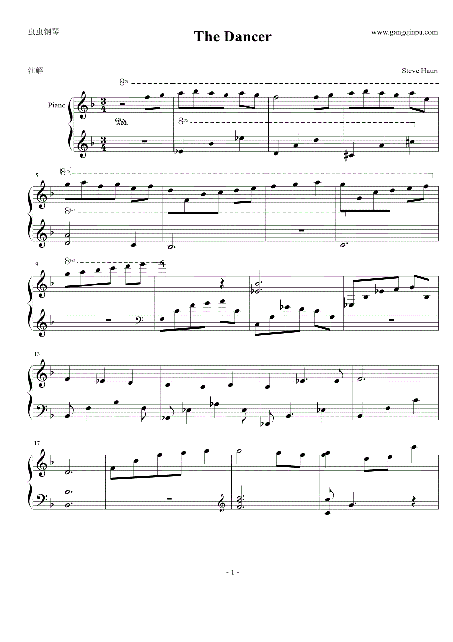 The Dancer钢琴谱钢琴简谱 数字谱 钢琴双手简谱_第1页