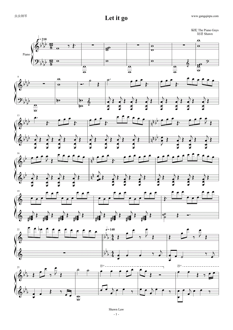 Let it go-the piano guys钢琴谱钢琴简谱 数字谱 钢琴双手简谱_第1页